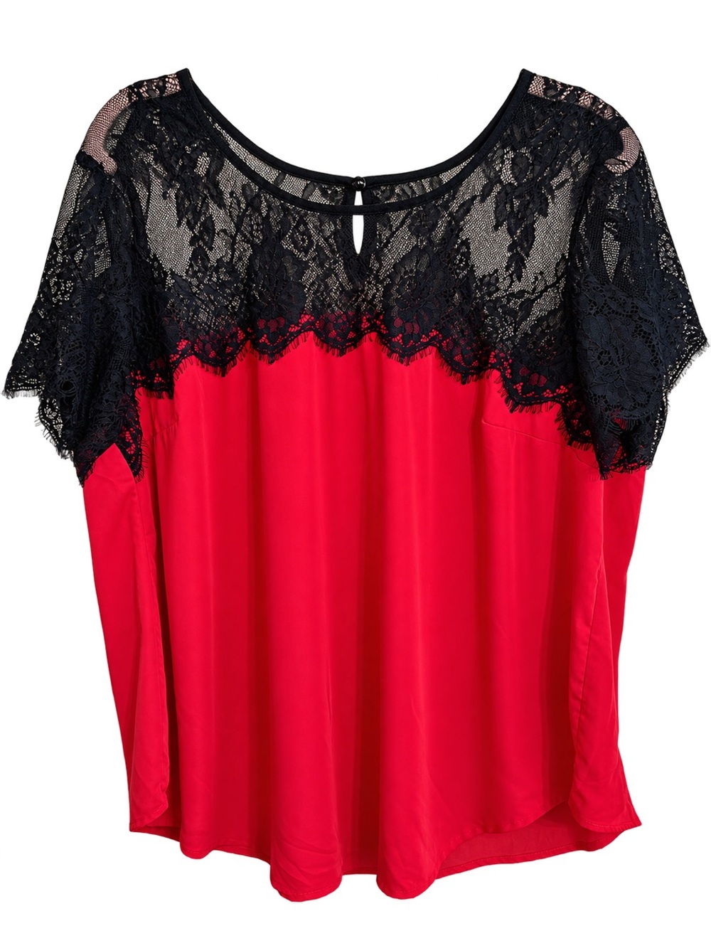 Torrid Size 2 Red Black Lace Flutter Sleeve Blouse Sheer Yoke Romantic Top
